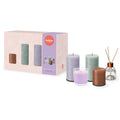 Bolsius Geschenkset Lavendel mit Duftkerzen in Lila, Grün, Braun und Reed Diffuser
