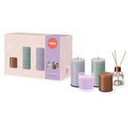 Bolsius Geschenkset Lavendel mit Duftkerzen in Lila, Grün, Braun und Reed Diffuser
