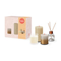Bolsius Vanilla Geschenkset mit 2 Stumpenkerzen, Duftkerze im Glas und Raumduft-Diffuser mit Stäbchen
