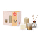 Bolsius Vanilla Geschenkset mit 2 Stumpenkerzen, Duftkerze im Glas und Raumduft-Diffuser mit Stäbchen