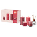 Bolsius Geschenkset Granatapfel mit 3 Kerzen und Raumduft-Diffuser in Rot-Rosa Tönen