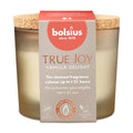 Bolsius True Joy Vanilla Delight Duftkerze im Glas mit Korkdeckel, 21 Stunden Brenndauer, pflanzliches Wachs