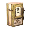 Vintage Beistelltisch in Tanksäulen-Design, Metall mit Holzdeckplatte, Retro Gas Station Dekor