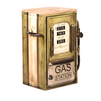 Vintage Beistelltisch in Tanksäulen-Design, Metall mit Holzdeckplatte, Retro Gas Station Dekor