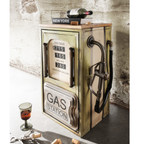 Vintage Beistelltisch in Tankstellenoptik mit Holzplatte, Zapfhahn und Retro-Display, industrielles Design