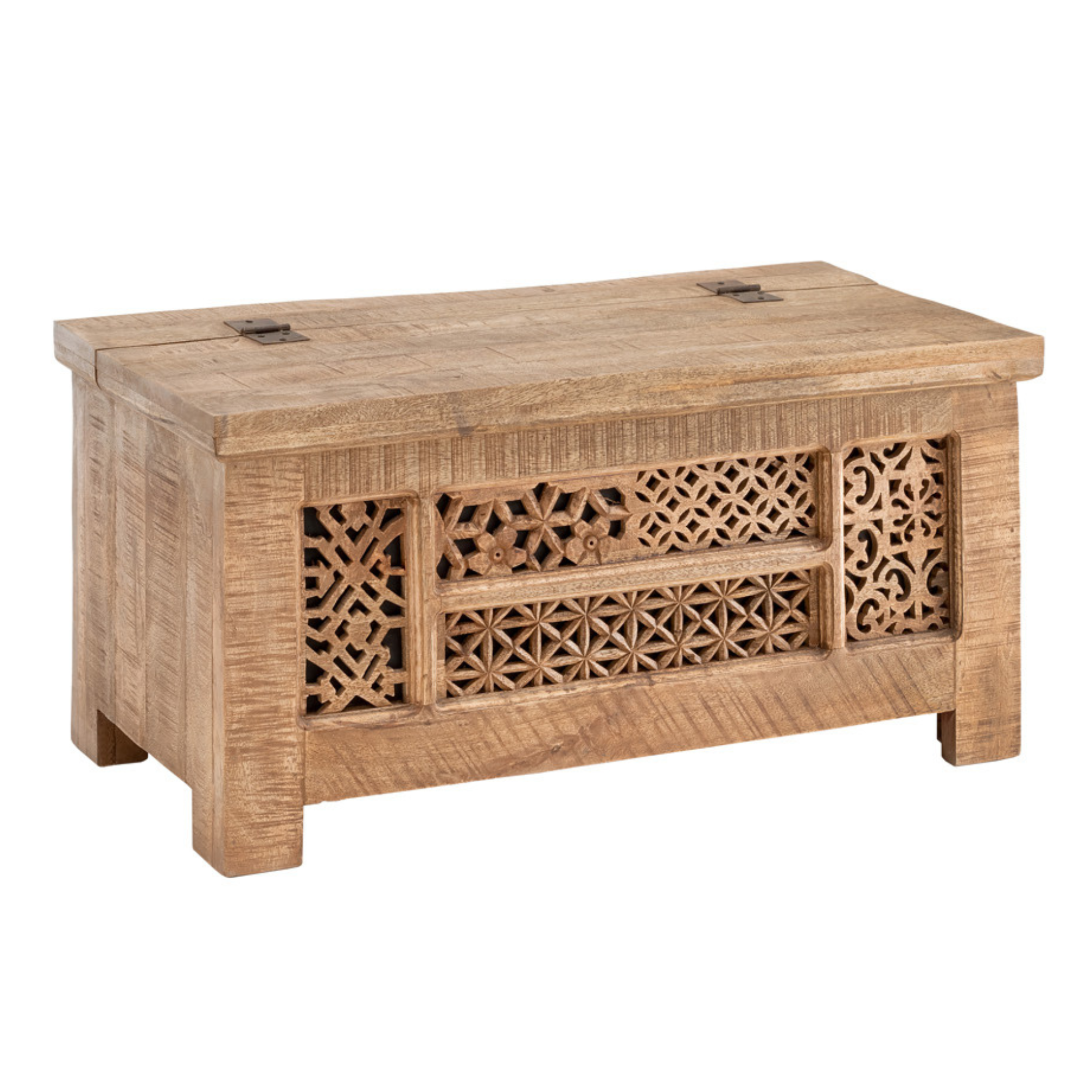 Coffre en bois de manguier massif sculpté