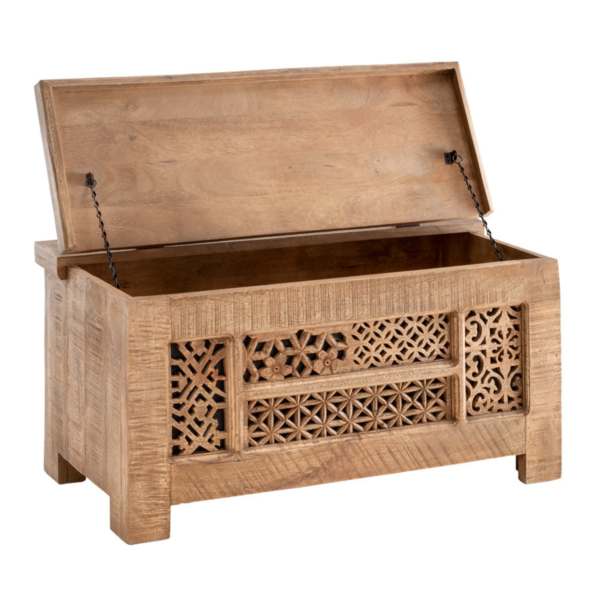 Coffre en bois de manguier massif sculpté