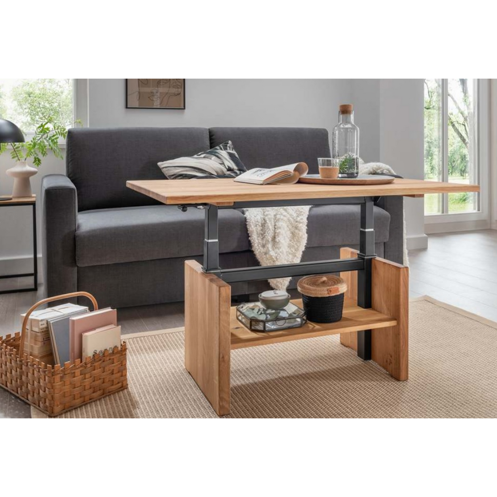 Table basse pratique en chêne, réglable en hauteur