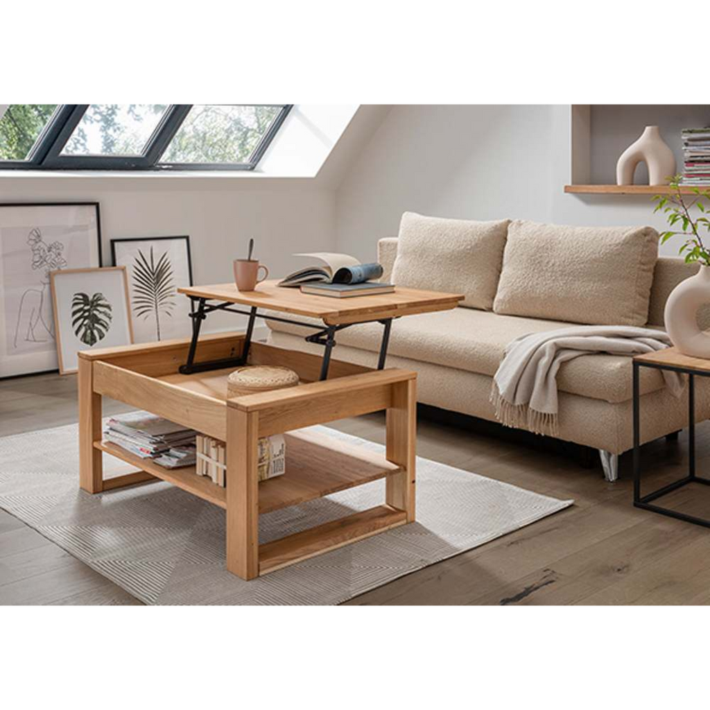 Table basse réglable en hauteur en chêne