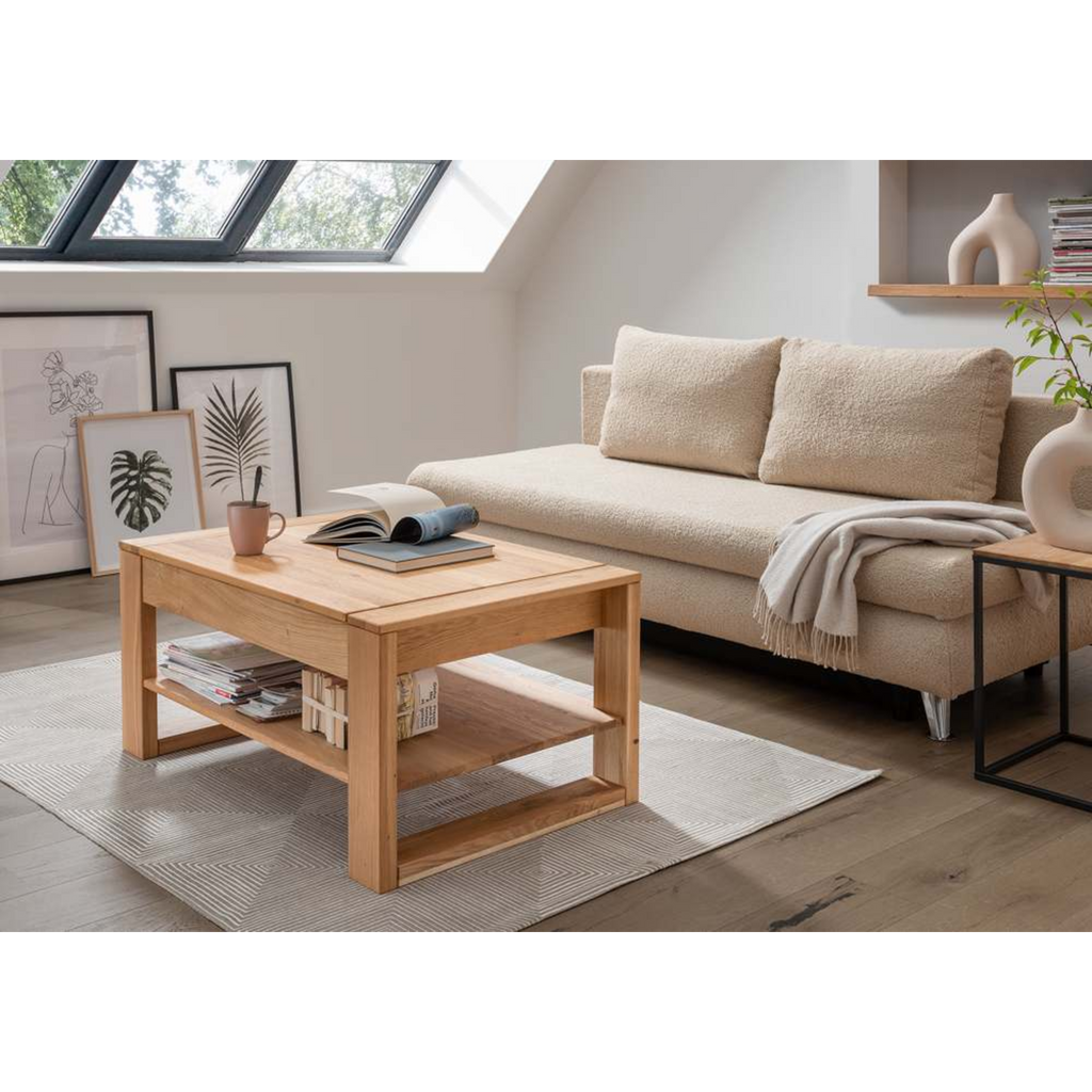 Table basse réglable en hauteur en chêne