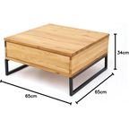 Massiver Eiche Salontisch Hugo 65x65x34cm mit Schublade und schwarzem Metallgestell