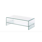 Moderner Salontisch aus klarem ESG-Glas mit Ablage, 110 cm, transparentes Design für zeitloses Wohnzimmer
