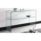 Moderne ESG Glas-Konsole mit Ablage, gebogene Ecken, transparent, ideal als Eingangsbereich-Möbel