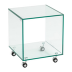 Concept Cube Beistelltisch aus Klarglas mit Rollen, moderner Glastisch auf Rädern, transparent