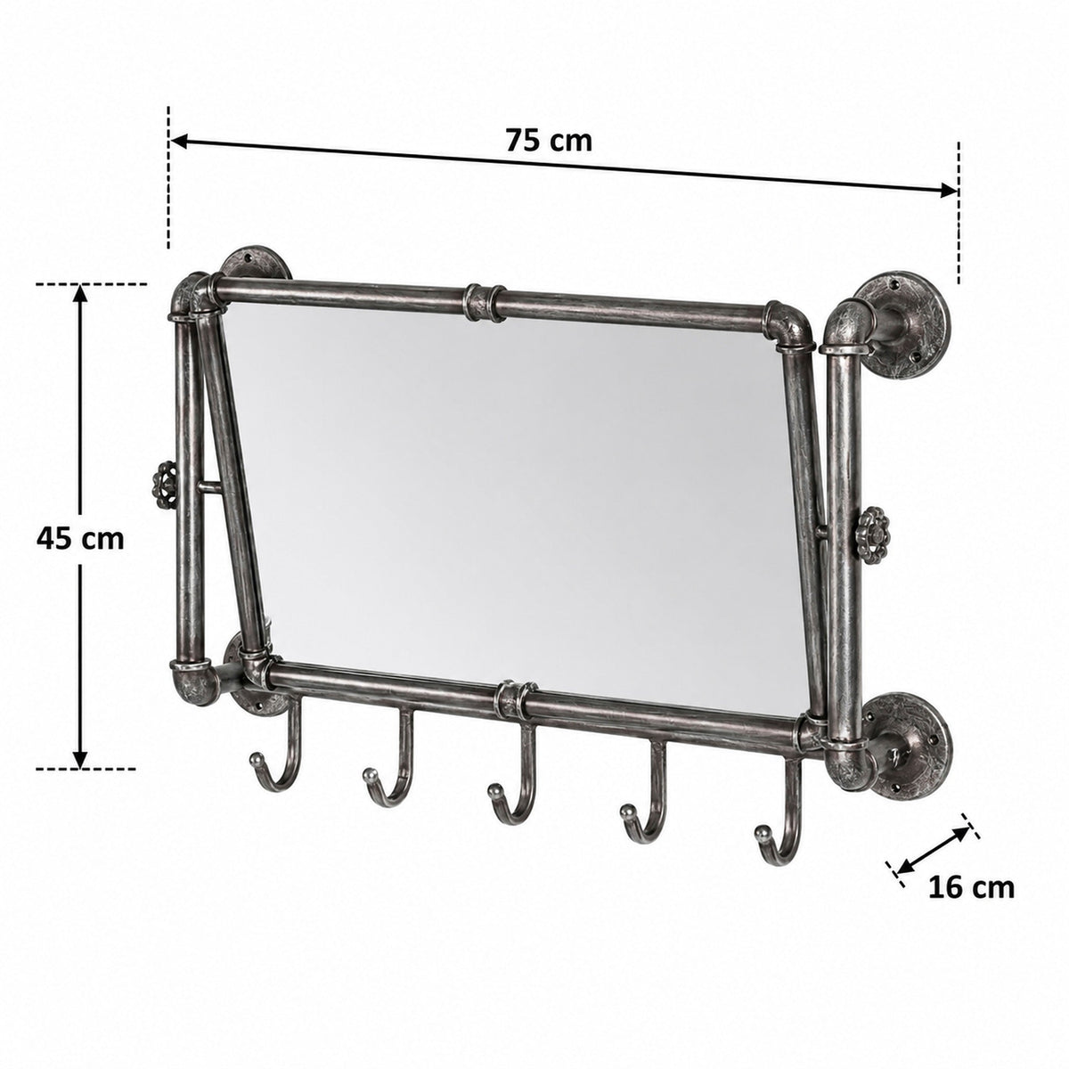 HAKU Möbel Wandgarderobe aus Metall mit Spiegel in Anthrazit