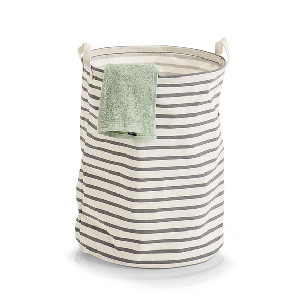 Zeller Wäschesammler Stripes in Grau-Weiß mit Tragegriffen und mintgrünem Handtuch, 47583