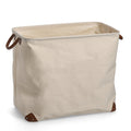 Zeller Wäschesammler Canvas beige mit braunen Lederdetails und Griffen, rechteckiger Wäschekorb