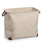 Zeller Wäschesammler Canvas beige mit braunen Lederdetails und Griffen, rechteckiger Wäschekorb
