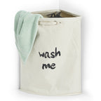 Zeller Wäschesammler „Wash Me" in Beige mit grünem Handtuch, Eck-Wäschekorb aus Stoff