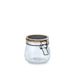 Zeller Vorratsglas 500ml aus Glas mit Kiefernholzdeckel und Kreidetafel, schwarzer Bügelverschluss