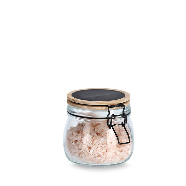 Bocal de conservation de 500 ml avec fermeture à anse métallique et couvercle en bois