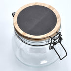 Zeller Vorratsglas 500ml aus Glas mit Kiefernholzdeckel, Kreidetafel und Bügelverschluss, leer