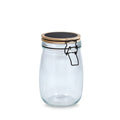 Zeller Vorratsglas 1000ml aus Glas mit Kiefernholzdeckel und Kreidetafel, Bügelverschluss schwarz