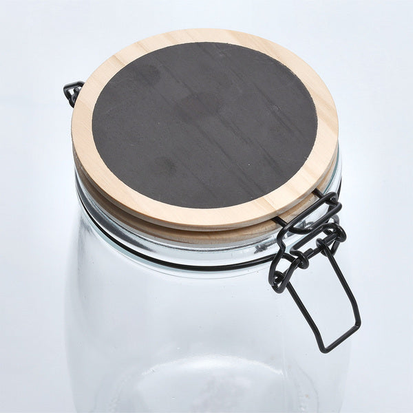 Bocal de conservation de 1000 ml avec fermeture à anse métallique et couvercle en bois