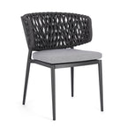 Bizzotto Stuhl Noelia Anthrazit mit geflochtenem Seilrücken und hellgrauem Sitzkissen, modernes Outdoor-Design