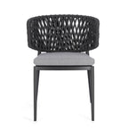 Bizzotto Stuhl Noelia Anthrazit mit geflochtenem Seilrücken und hellgrauem Sitzkissen, modernes Outdoor-Design