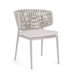 Bizzotto Stuhl Noelia Moon – moderner Outdoor-Stuhl mit geflochtenem Seilrücken und gepolstertem Sitzkissen in Beige/Grau