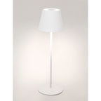 Bizzotto LED-Tischlampe Etna in Weiss, schlankes Design mit rundem Sockel und konischem Lampenschirm, leuchtend an
