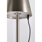 Bizzotto LED Tischlampe Etna Silber – Detailansicht Lampenschirm und Kabelanschluss in gebürstetem Metall