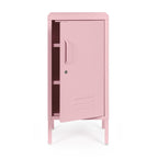 Bizzotto Kommode Cambridge in Pastellrosa, Metall-Schrank mit geöffneter Tür und Regalböden