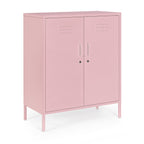 Bizzotto Kommode Cambridge in Pastellrosa – 2-türiger Metallschrank mit Lüftungsschlitzen und Schlössern