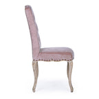 Bizzotto Stuhl Diva in Woodrose, gepolstert mit rosa Samt, Chesterfield-Steppung und Messingnägeln, elegante geschwungene Hol