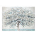 Bizzotto Leinwandbild Village mit silber-blauem Baum, abstrakte Acrylmalerei mit Strukturtechnik