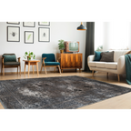 Lalee Elysee Teppich in Dunkelgrau mit orientalischem Muster in modernem Wohnzimmer mit Retro-Möbeln