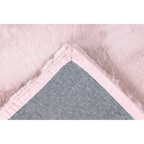Lalee Heaven Teppich in Rosa – Detailansicht der Unterseite mit grauem Rücken und rosa Einfassung