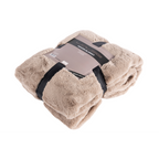 Lalee Heaven Decke in Beige/Taupe, flauschige Premium-Qualität Kuscheldecke, zusammengerollt mit schwarzem Band