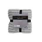 Lalee Plüschdecke Silbergrau 150x200 cm gefaltet mit schwarzem Band, 100% Polyester, Premium-Qualität