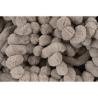 Lalee Plüschdecke in Beige-Grau mit dreidimensionalen Pompons in Blumenform – weiche Kuscheldecke