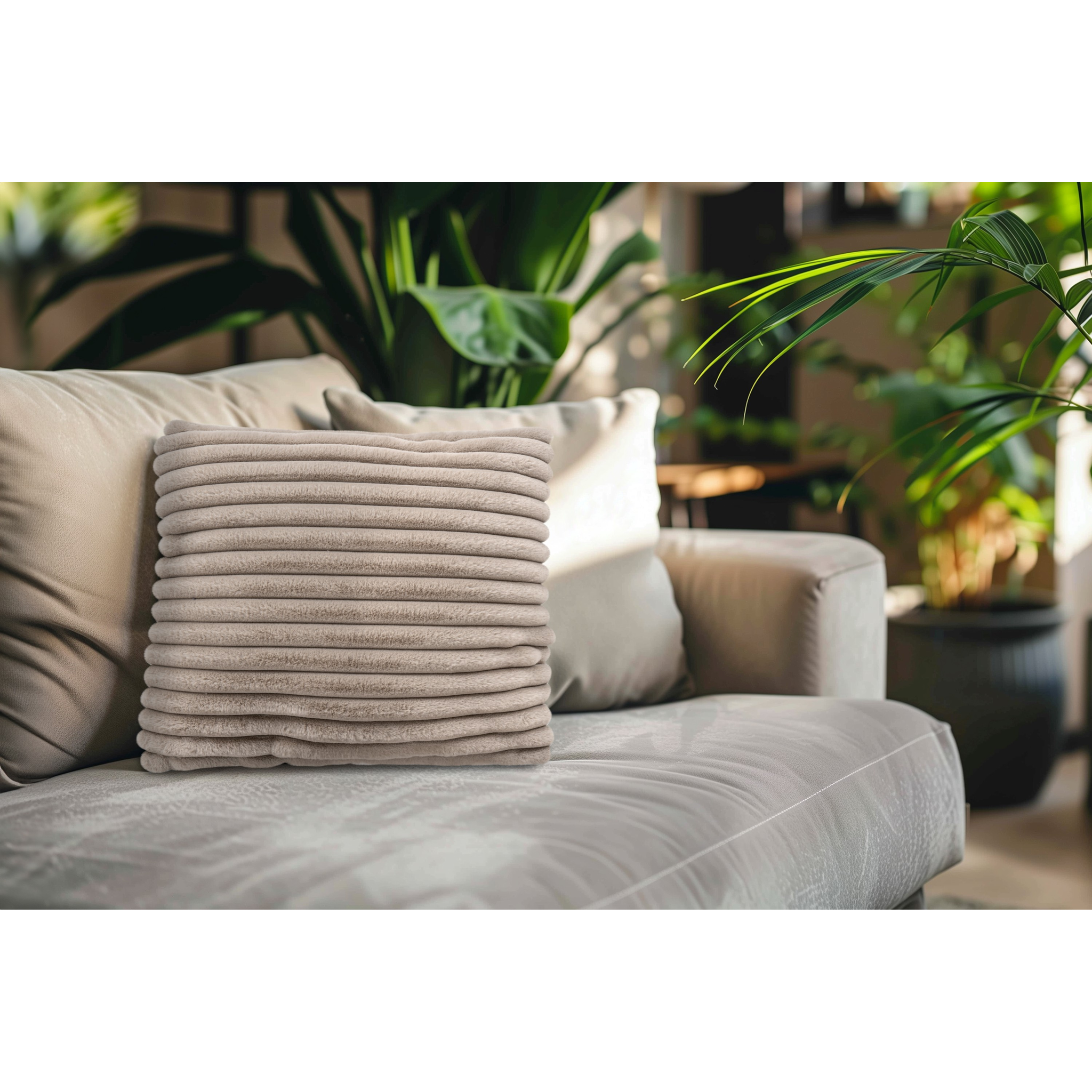 Coussin décoratif en peluche taupe