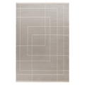 Lalee Elif Teppich in Beige-Grau mit geometrischem Linienmuster und Fransen, modernes minimalistisches Design