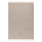 Lalee Tunis Teppich in Beige mit Fransen, flachgewebter Baumwollteppich in modernem Boho-Stil