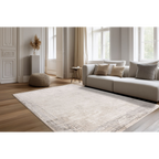 Pierre Cardin Chalet Teppich Beige Silber 160x230cm im modernen Wohnzimmer mit grauem Sofa