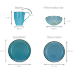 Creatable Kombiservice Nature Aqua: Becher 11cm, Schale 16,5cm, Speiseteller 26cm, Dessertteller 20,5cm in Türkis