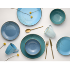 Creatable Kombiservice Nature Aqua 16-teilig in Blau-Türkis mit Goldrand, Teller, Schalen und Tassen von oben