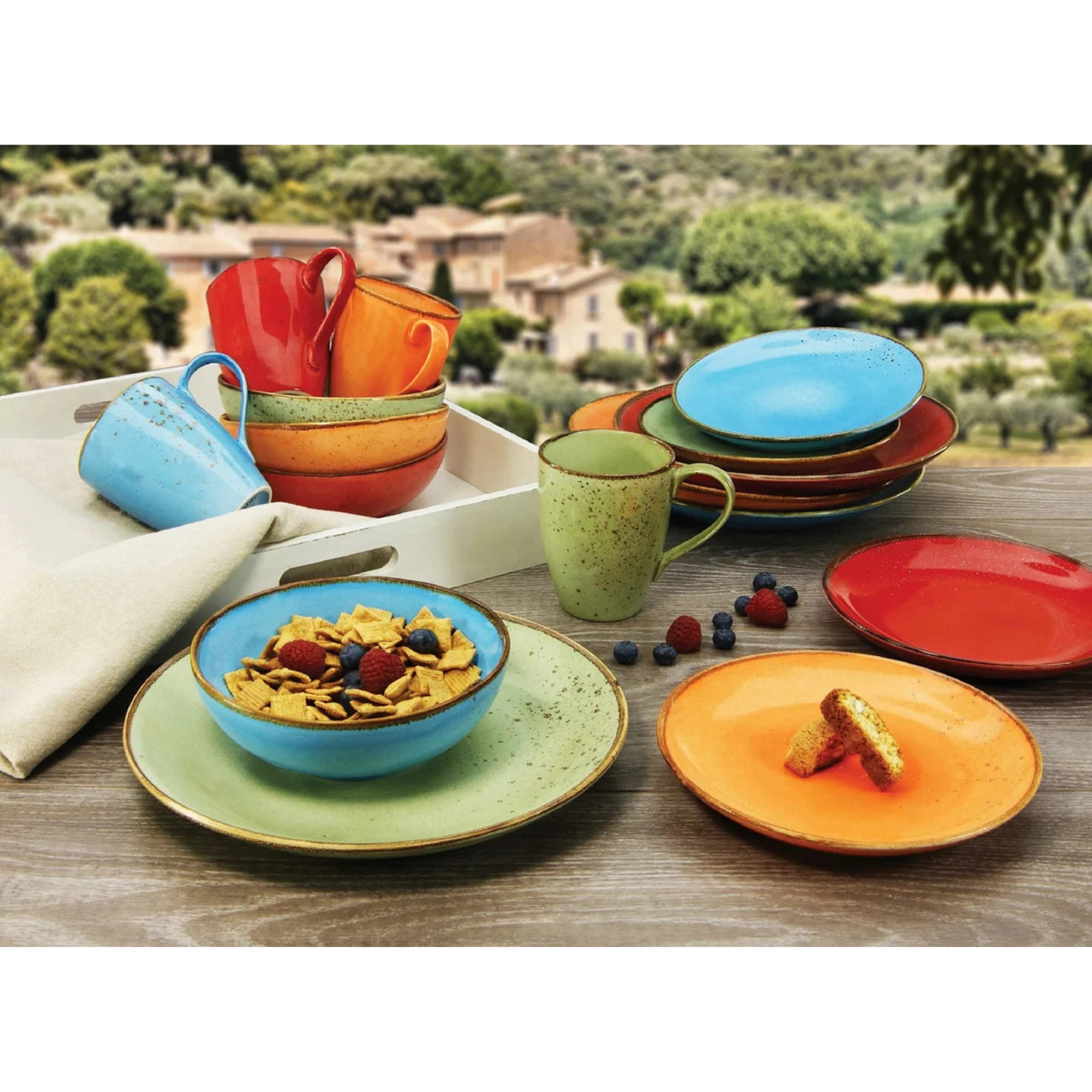 Service de table 16 pièces, motif Nature Multicolore