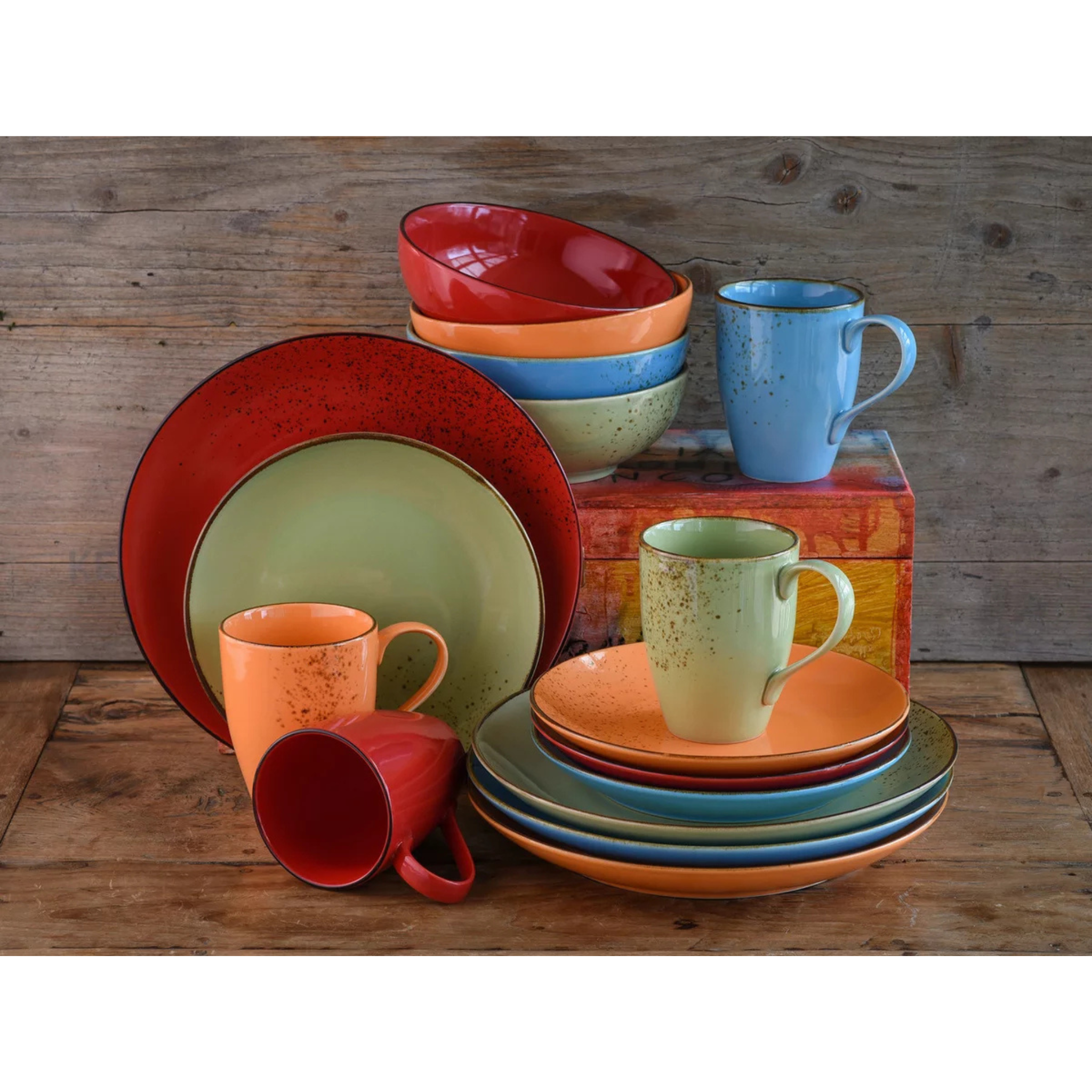 Service de table 16 pièces, motif Nature Multicolore